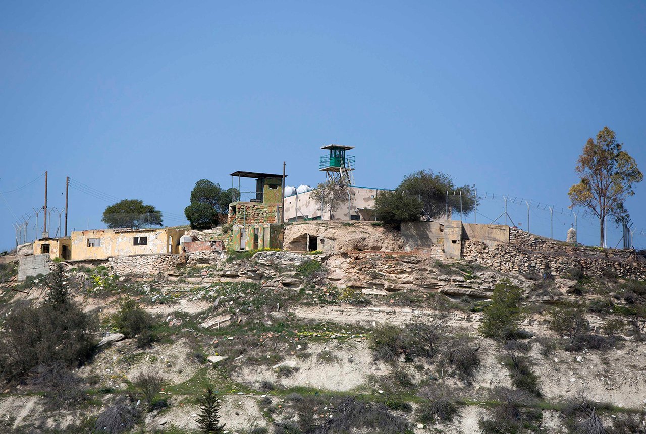 A watchtower stands along the United Nations buffer zone in the district of Famagusta, northern Cyprus