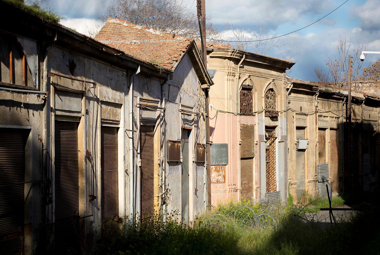 A street lies abandoned in the United Nations buffer zone in central Nicosia