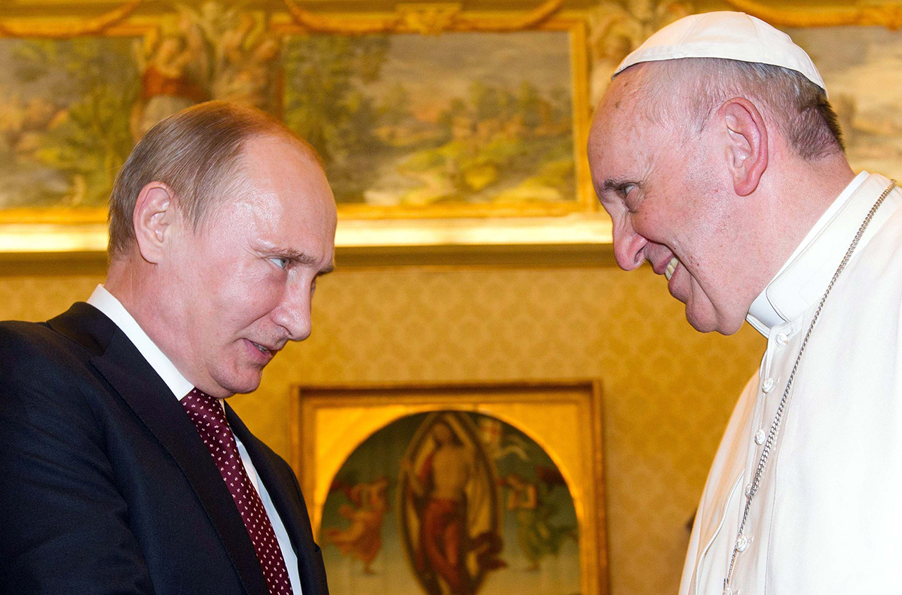 Pope Francis meets Russia's President Vladimir Putin during a private audience at the Vatican