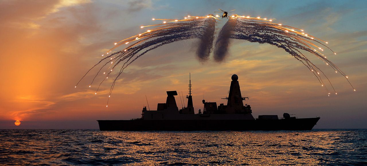 HMS Dragon's Lynx Helicopter Firing Flares